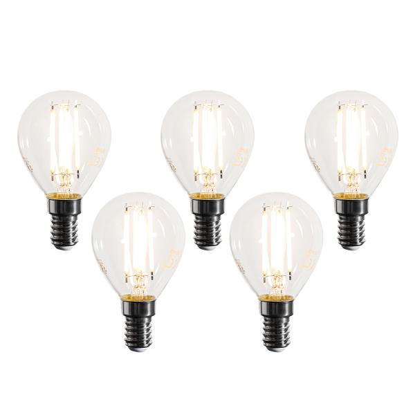 Sada 5 stmívatelných LED žárovek E14 Filament G45 čirá 4W 470 lm 2700K