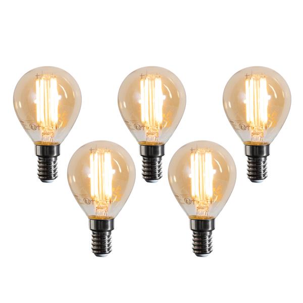 Sada 5 LED žárovek E14 G45 zlatá 2W 180 lm 2100K