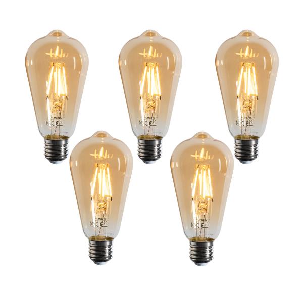 Sada 5 stmívatelných LED žárovek E27 Filament ST64 zlatá 4,5W 450 lm 2200K