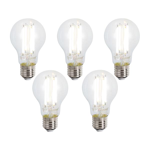 Sada 5 chytrých stmívatelných LED žárovek E27 A60 čirá 7W 806 lm 2700-6500K