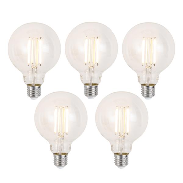 Sada 5 ks Chytré stmívatelné LED žárovky E27 G95 čiré 7W 806lm 2700-6500K