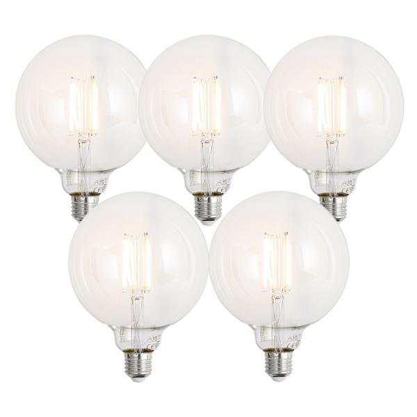 Sada 5 ks Chytré stmívatelné LED žárovky E27 G125 čiré 7W 806lm 2700-6500K