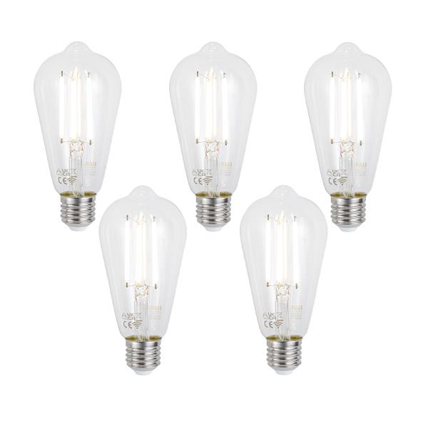 Sada 5 ks Chytré stmívatelné LED žárovky E27 ST64 čiré 7W 806lm 2700-6500K