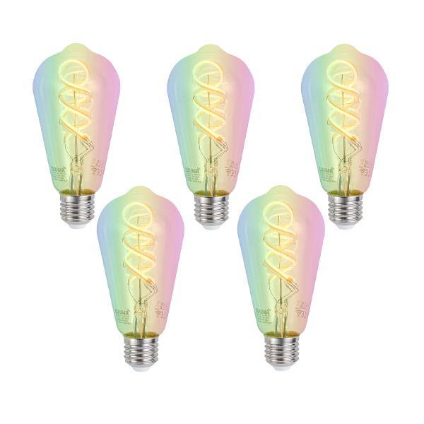 Sada 5 ks Chytré stmívatelné LED žárovky E27 ST64 RGBW 4W 250lm 2700K