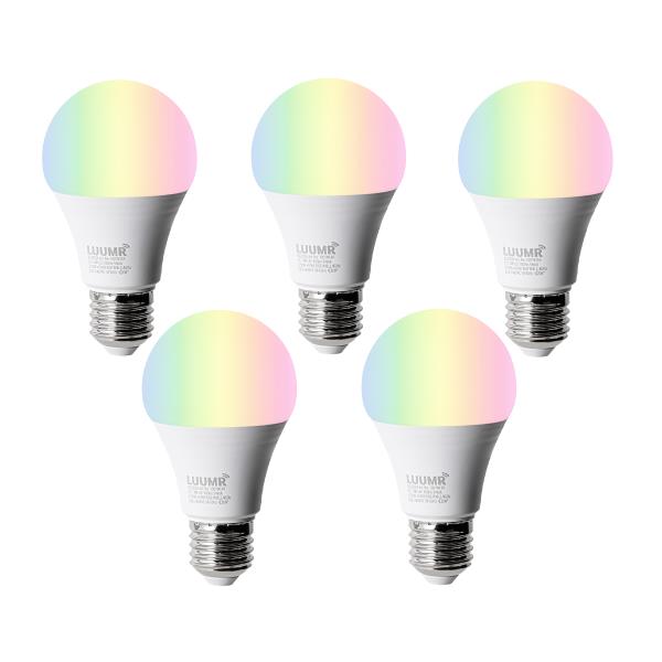 Sada 5 ks Chytré LED žárovky E27 A60 matné RGBW 9W 806lm 2700-6500K