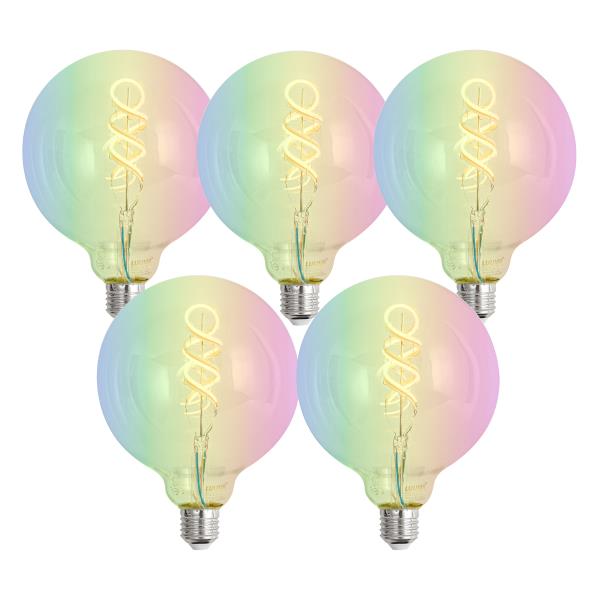 Sada 5 ks Chytré stmívatelné LED žárovky E27 G125 RGBW 4W 250lm 2700K