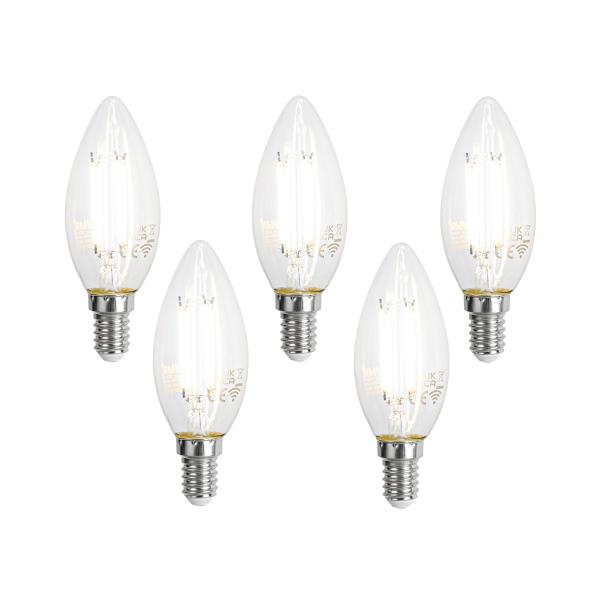 Sada 5 chytrých LED žárovek E14 C35 čirá 4,2W 470 lm 2700-6500K