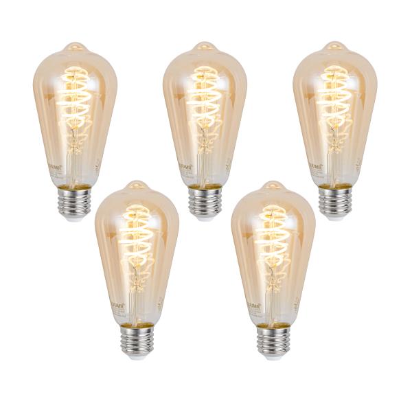 Sada 5 ks Chytré stmívatelné LED žárovky E27 ST64 jantarové 4,9 W 320 lm 2500 K