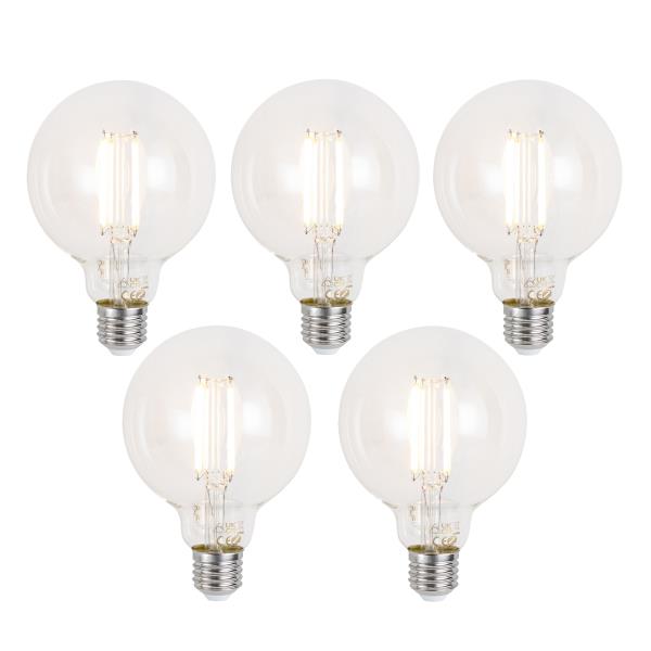 Sada 5 ks Chytré stmívatelné LED žárovky E27 G95 čiré 7W 806lm 2700-6500K