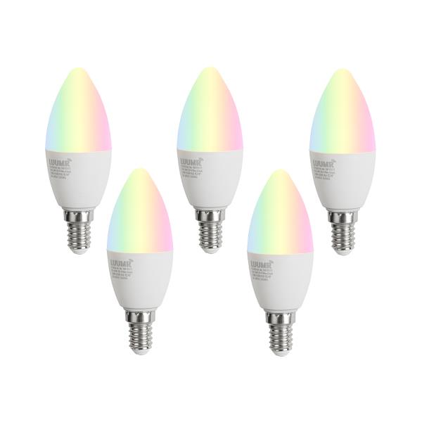 Sada 5 stmívatelných LED žárovek E14 C37 Opal 4,9W 470 lm 2700-6500K