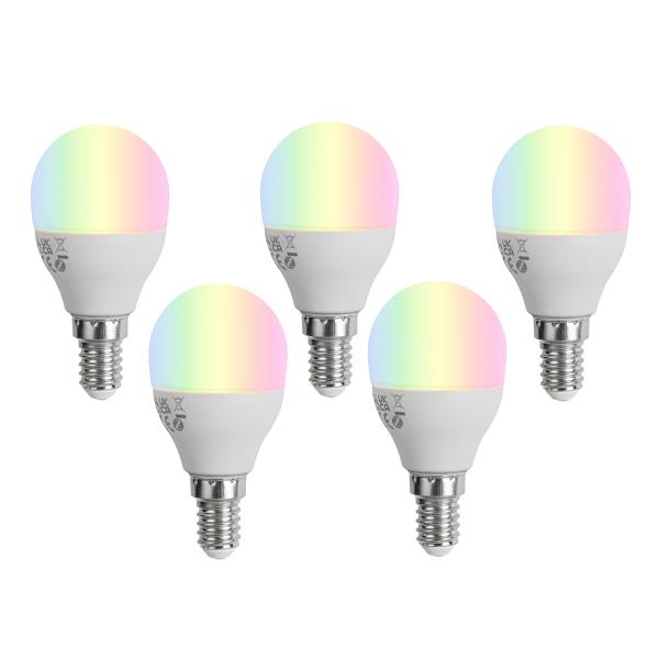 Sada 5 chytrých stmívatelných LED žárovek E14 G45 Opal 4,9W 470 lm 2700-6500K
