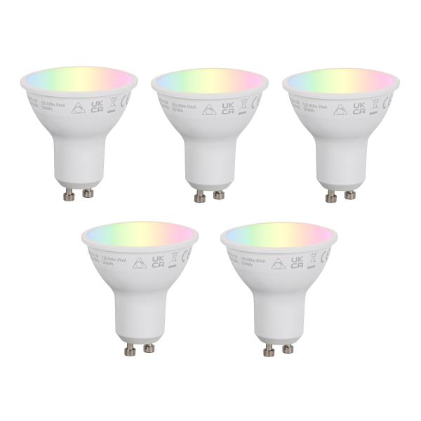 Sada 5 chytrých stmívatelných LED žárovek GU10 50mm Opal RGBW 4,7W 400 lm 2700-6500K