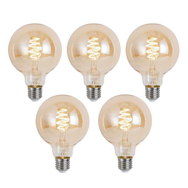 Sada 5 ks Chytrá stmívatelná LED žárovka E27 G95 jantarová 4,9 W 320 lm 2500 K