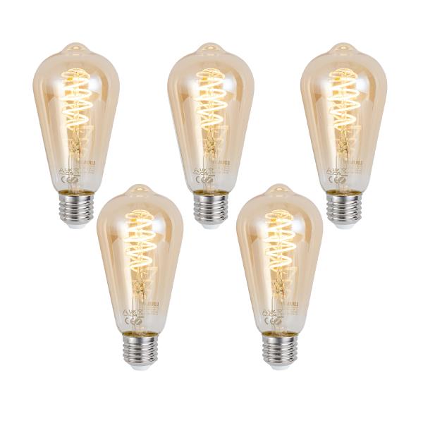 Sada 5 ks Chytrá stmívatelná LED žárovka E27 ST64 jantarová 4,9 W 320 lm 2500 K