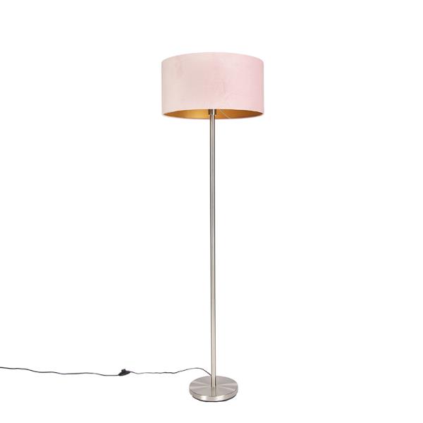 Stojací lampa ocelová s růžovým stínítkem 50 cm - Simplo