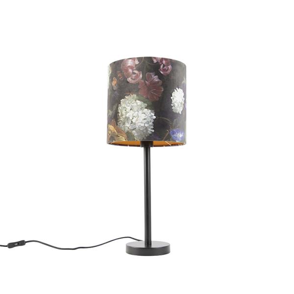 Romantická stolní lampa černá s květinovým stínítkem 25 cm - Simplo