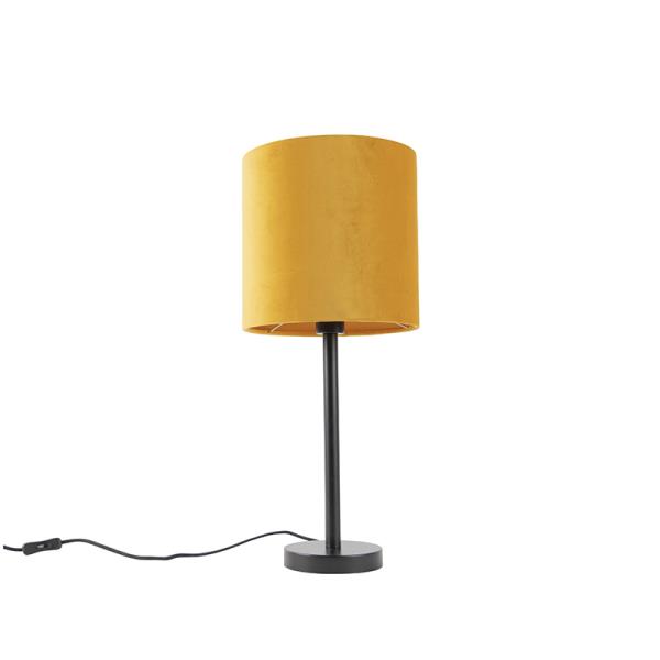 Stolní lampa v art deco stylu černá se žlutým stínítkem 25 cm - Simplo