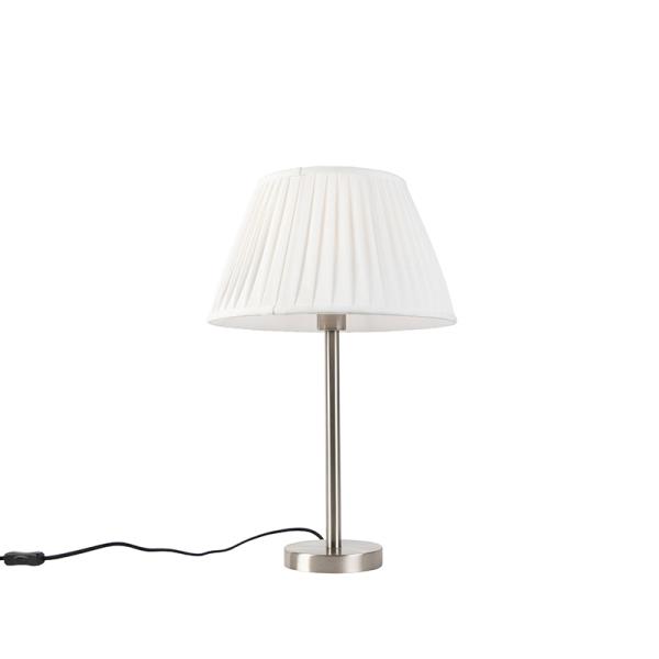 Klasická stolní lampa ocel s plisovaným stínítkem bílým 35 cm - Simplo