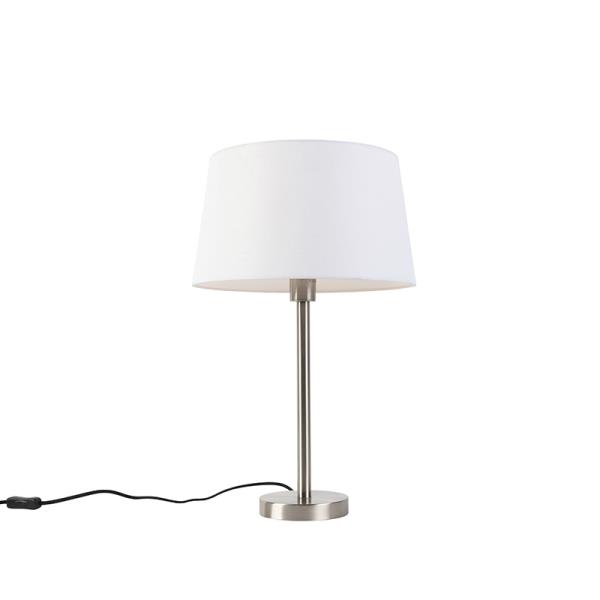 Moderní stolní lampa ocel s bílým stínítkem 32 cm - Simplo