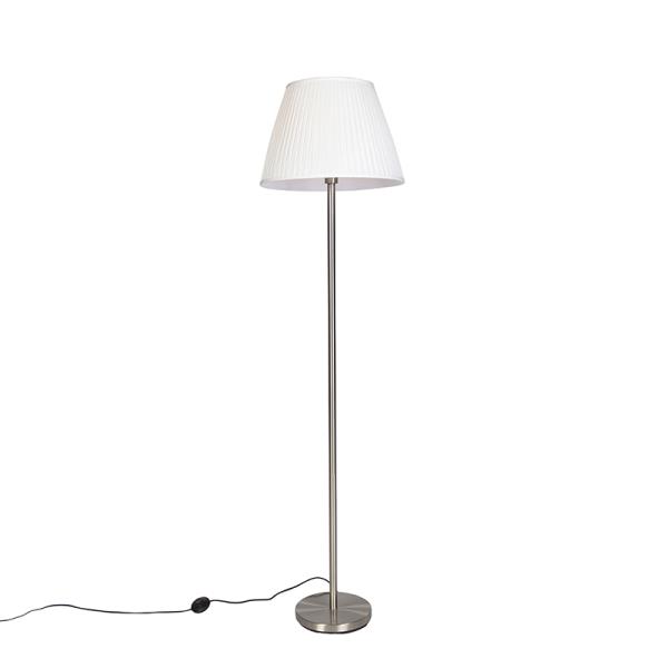Moderní stojací lampa ocelová s bílým plisovaným stínidlem 45 cm - Simplo