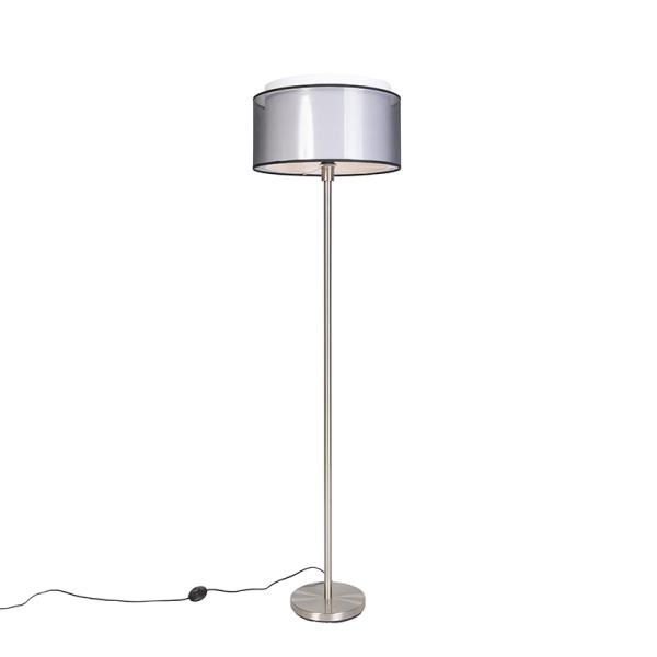 Designová stojací lampa ocelová sčernobílým stínítkem 47 cm - Simplo