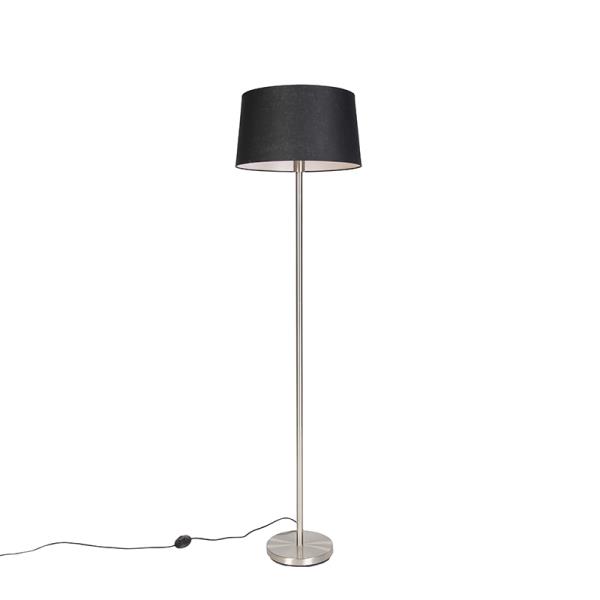 Moderní stojací lampa ocel s černým stínítkem 45 cm - Simplo