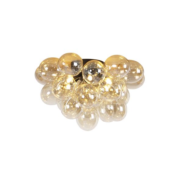 Chytré stropní svítidlo černé s jantarovým sklem, 6 světel vč. 6 WiFi G9 - Uvas