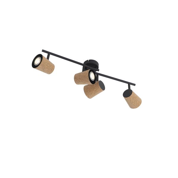 Stropní bodové světlo černé s korkovým stínítkem 4-světlo nastavitelné - Corky