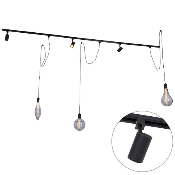 1-fázový kolejnicový systém s 3 reflektory a 3 závěsnými lampami černý - Cavalux Jeana