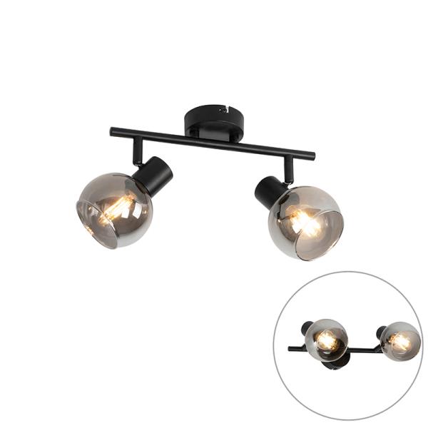 Art Deco stropní svítidlo černé s kouřovým sklem 2-světla - Vidro