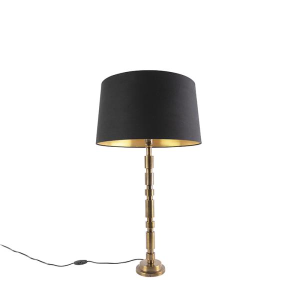 Stolní lampa v art deco stylu bronzová sčerným bavlněným stínítkem 45 cm - Torre