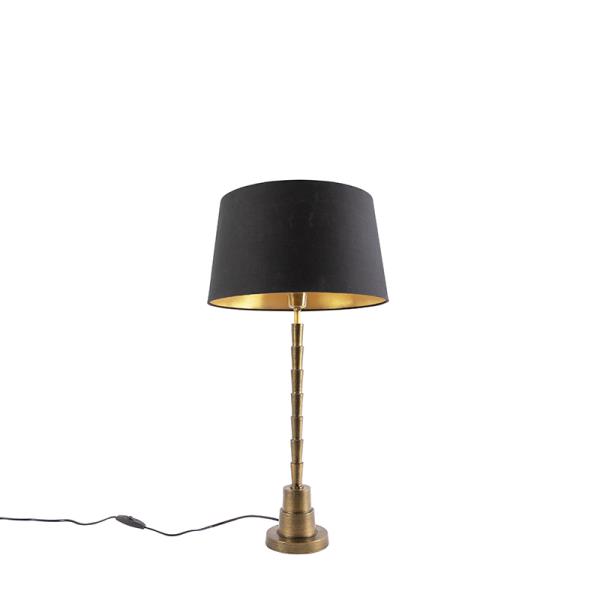 Stolní lampa v art deco stylu bronzová s černým bavlněným stínítkem 35 cm - Pisos