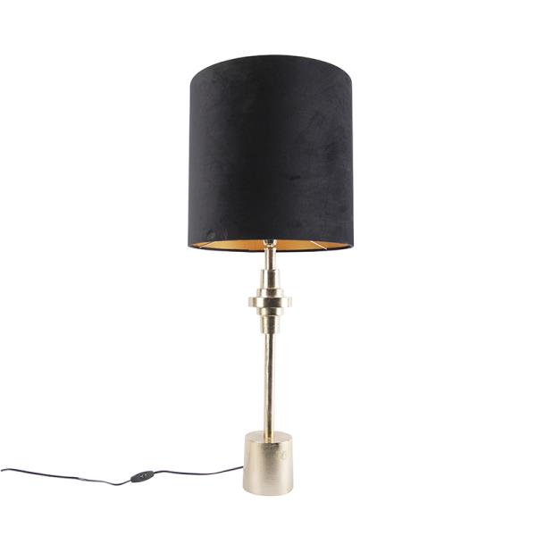 Stolní lampa v art deco stylu zlatá s černým sametovým stínítkem 40 cm - Diverso