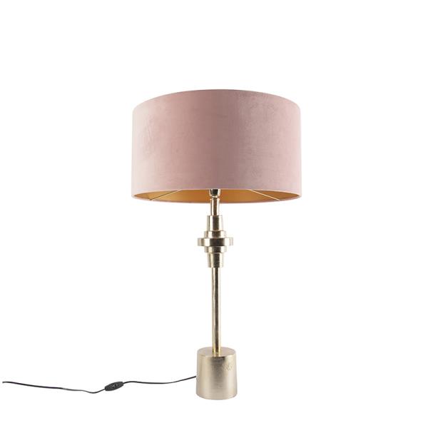Stolní lampa Art Deco zlatá ssametovým stínidlem růžová 50 cm - Diverso