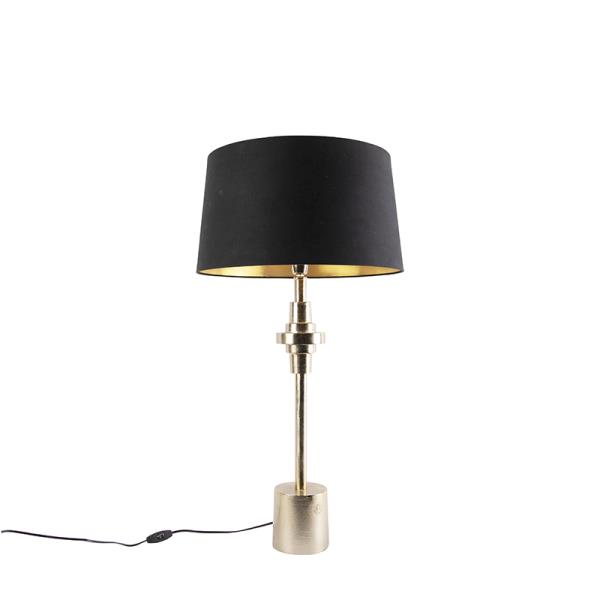 Stolní lampa v art deco stylu zlatá s černým bavlněným stínítkem 45 cm - Diverso