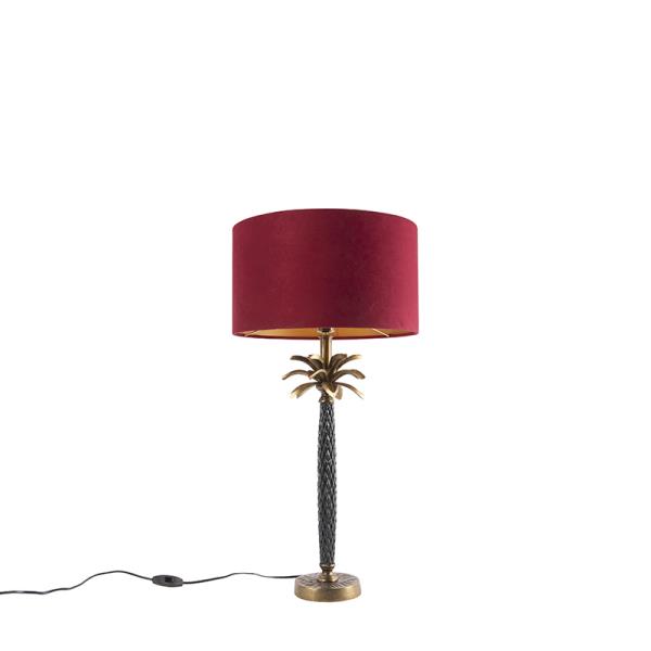 Stolní lampa Art Deco bronzová s červeným sametovým stínítkem 35 cm - Areka
