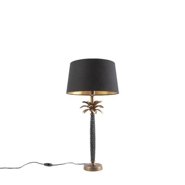 Stolní lampa Art Deco bronzová s černým stínítkem 35 cm - Areka