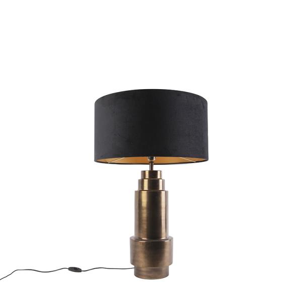 Stolní lampa v art deco stylu bronzová s kašírovaným stínítkem černým se zlatem 50 cm - Bruut