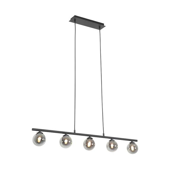 Moderní závěsné svítidlo černé 100 cm 5-světlo s kouřovým sklem - Atény