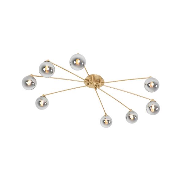 Moderní stropní svítidlo zlaté 8-světlo s kouřovým sklem - Atény