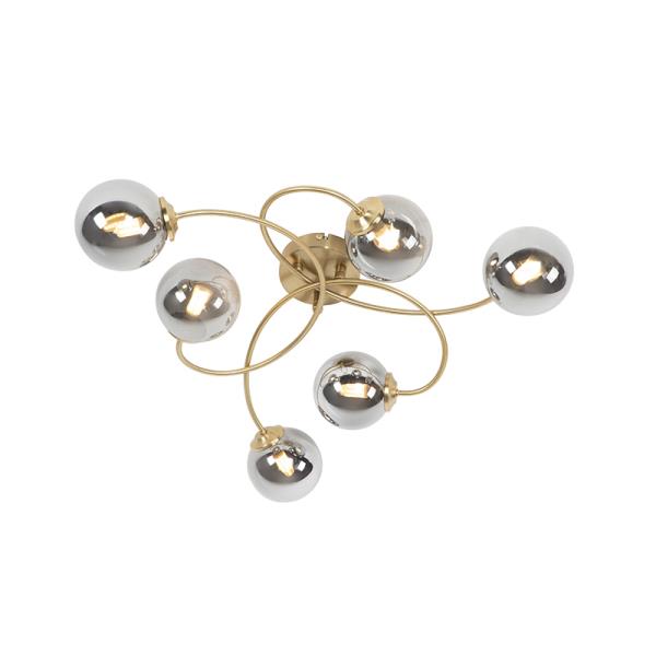 Moderní stropní svítidlo zlaté 6-světlo s kouřovým sklem - Atény