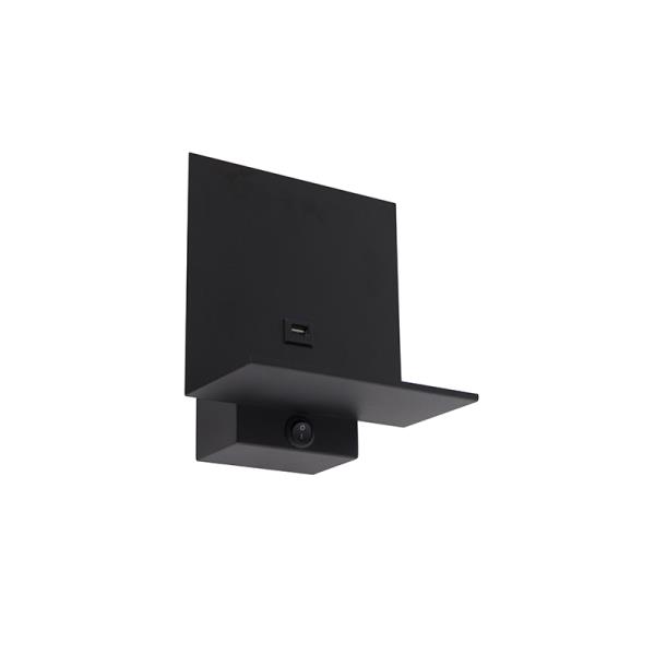 Moderní nástěnné svítidlo černé vč. USB připojení - Flero