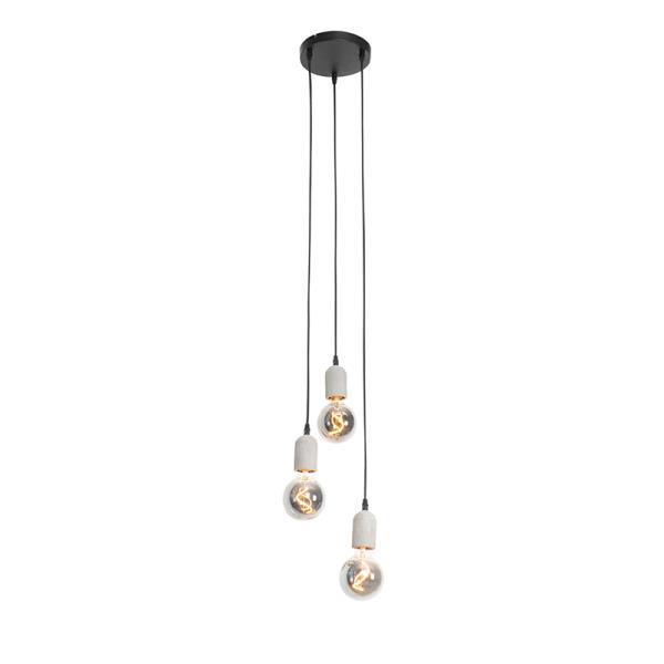 Průmyslové závěsné svítidlo černé s betonem kulaté 3-světlo - Pedra