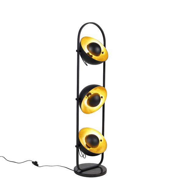 Průmyslová stojací lampa černá se zlatem 3-světlo - Magnax
