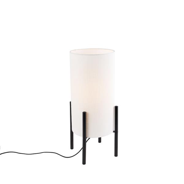 Moderní stolní lampa černá s lněným bílým stínítkem - Rich