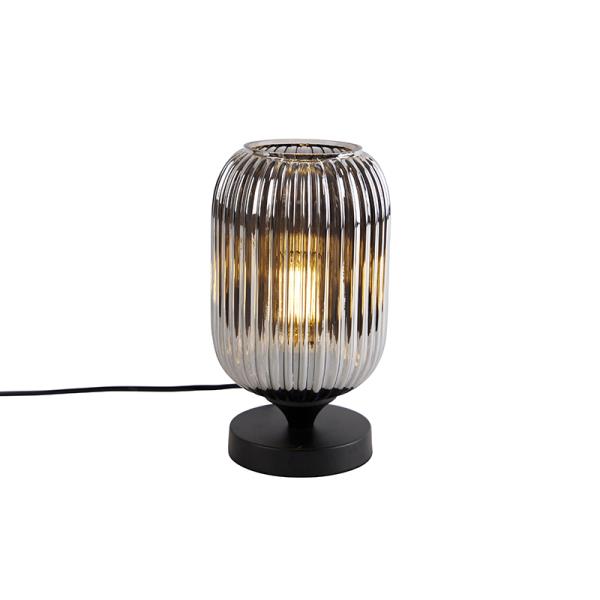 Stolní lampa Art Deco černá s kouřovým sklem - Banci