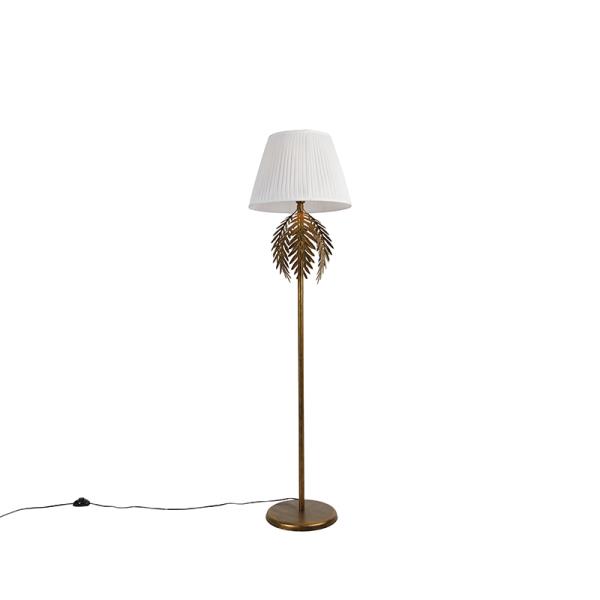 Stojací lampa zlatá 145 cm splisovaným stínítkem bílým 45 cm - Botanica