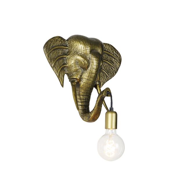 Vintage nástěnná lampa zlatá - Animal Elephant