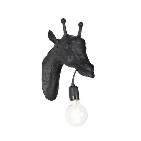 Vintage nástěnná lampa černá - Zvíře Žirafa