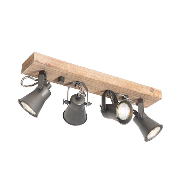 Rustikální bodové světlo černé se dřevem 4-světlo nastavitelné - Jelle